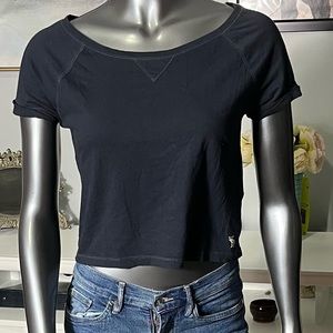 Abercrombie & Fitch Black Cropped Short Sleeve Scoop Neck T-Shirt Size XS
